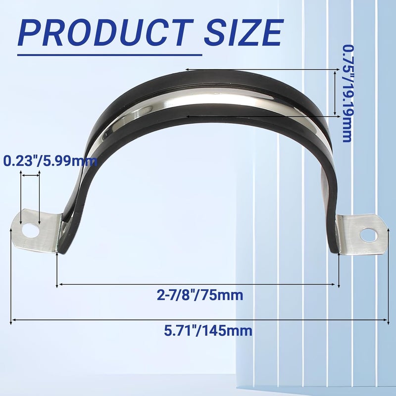 Jersvimc 5PCS Reinforced Rigid Pipe Strap Clamp 2-7/8 Inch Conduit Clamp with Rubber Straps, Pipe Brackets for Mounting 2 Hole U Clamps Brackets Strap Hanger Tube Tension Clips Heavy Duty - Image 3